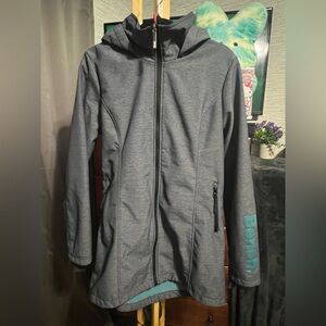 Bench Women's Gray Hooded Raincoat with Teal Logo